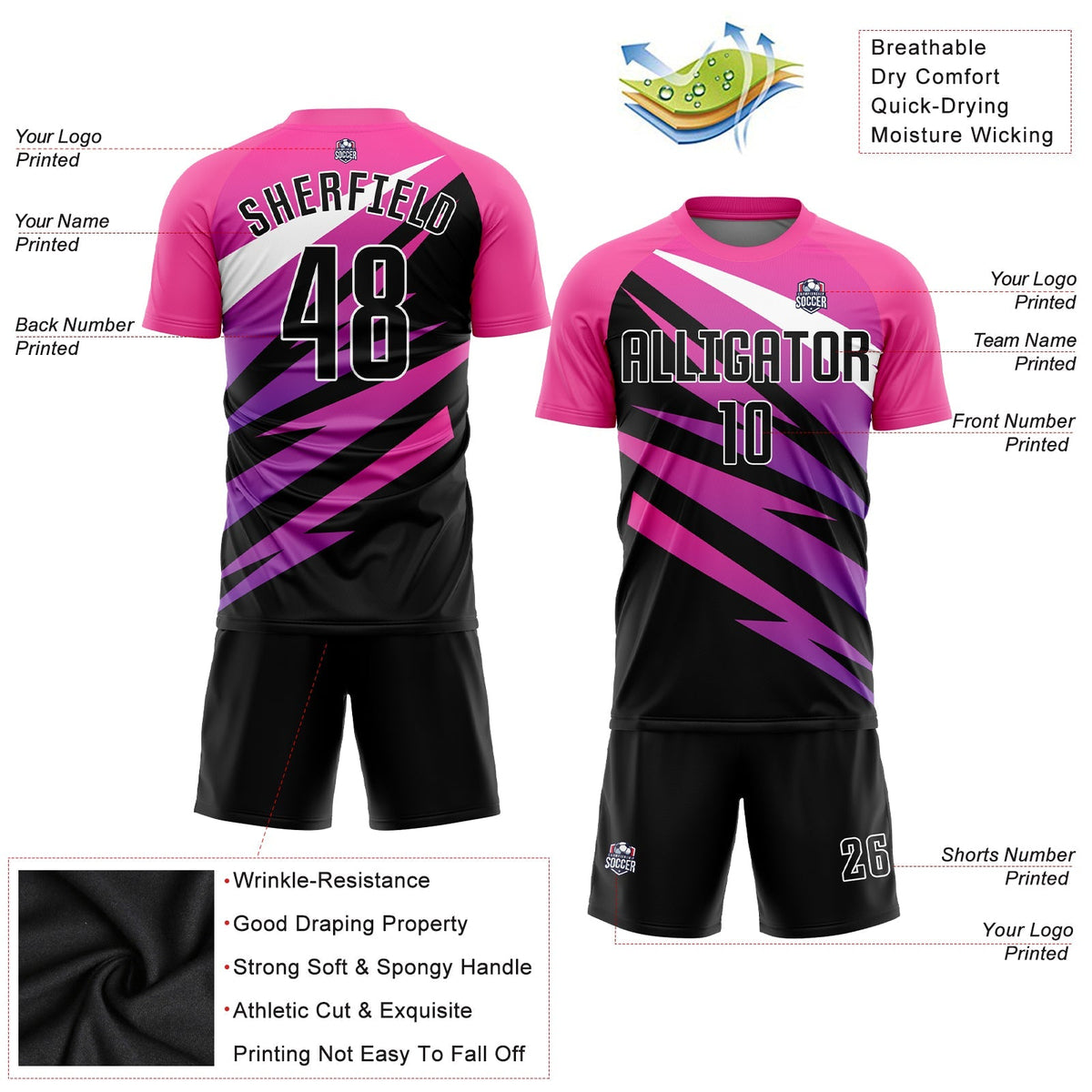 Custom Soccer Jersey - Pink Black-White Sublimation Uniform product image 5