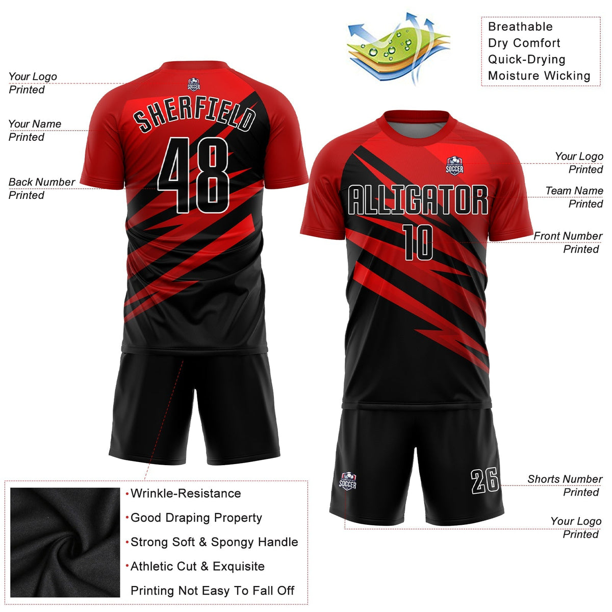 Custom Soccer Jersey - Red Black-White Sublimation Uniform product image 6