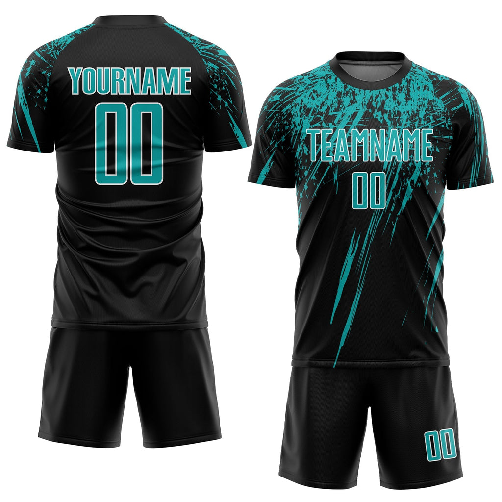 Custom Soccer Jersey - Black Aqua-White Sublimation Uniform product image 2