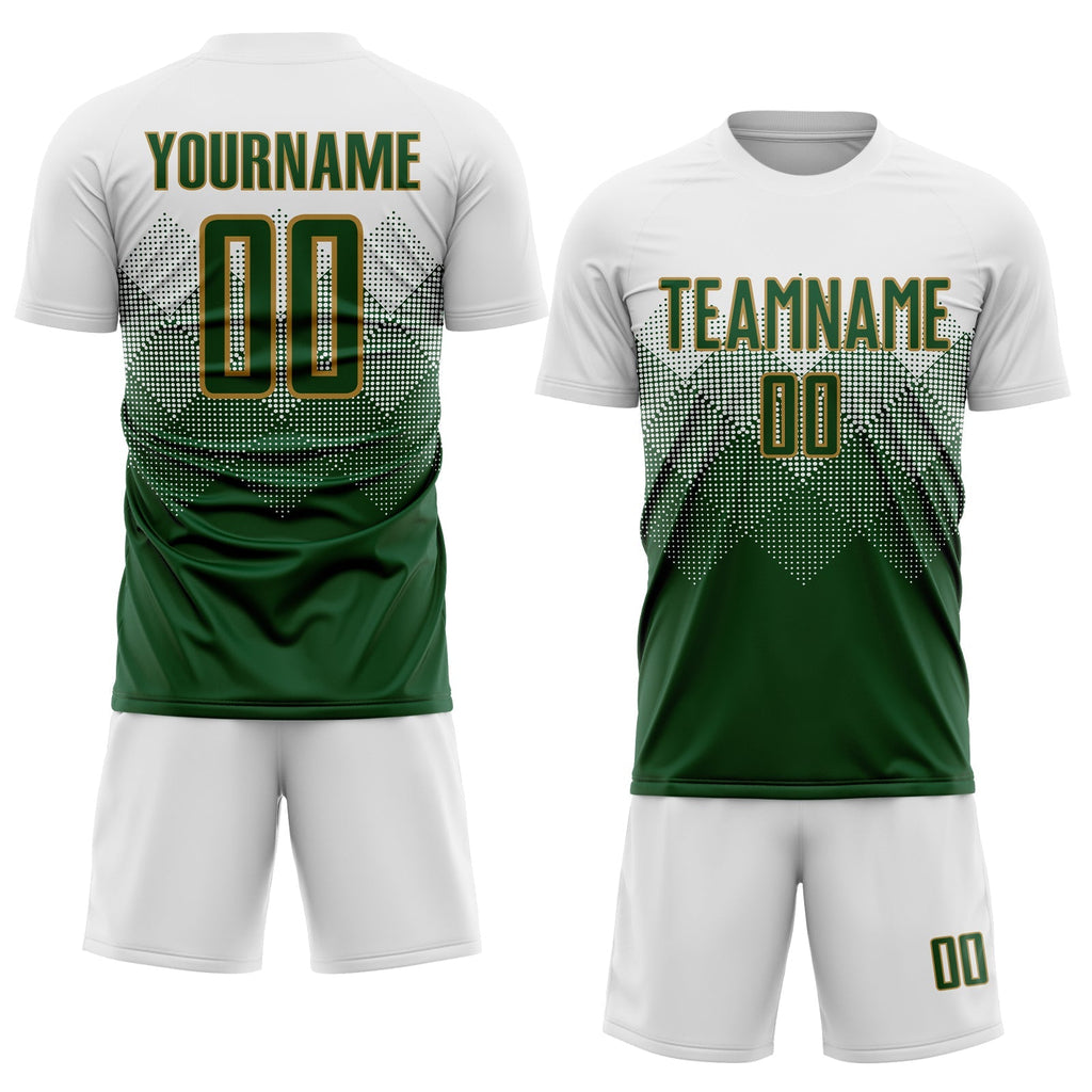 Custom Soccer Jersey - White Green-Old Gold Sublimation product image 2