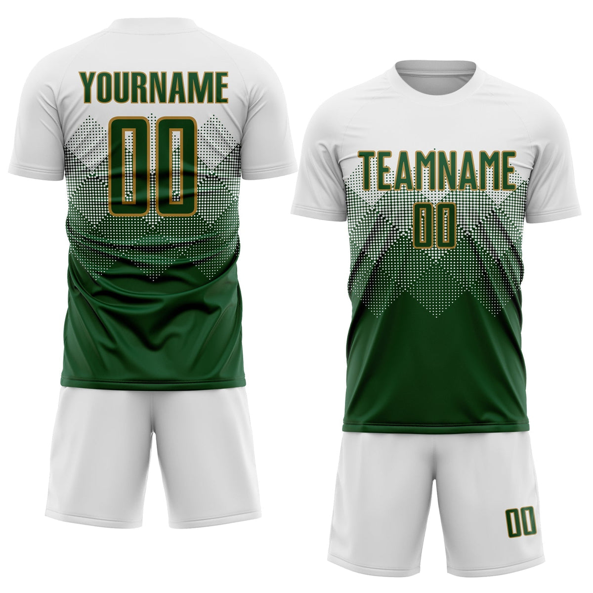 Custom Soccer Jersey - White Green-Old Gold Sublimation product image 2