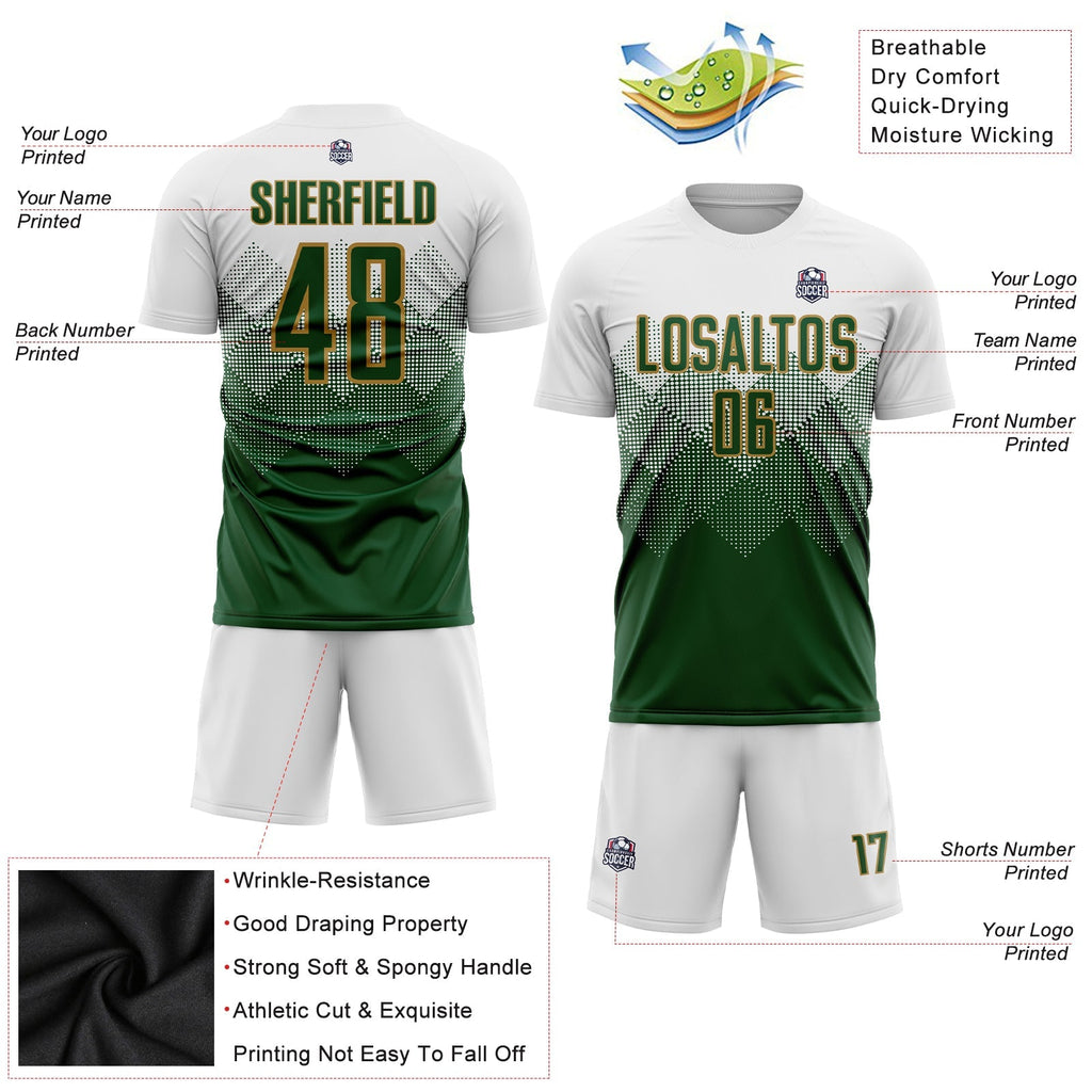 Custom Soccer Jersey - White Green-Old Gold Sublimation product image 3