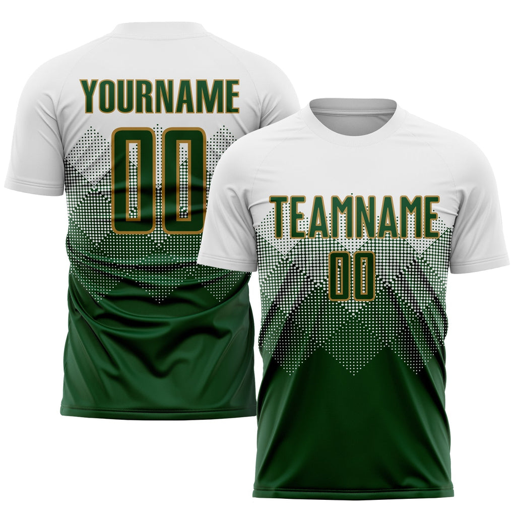 Custom Soccer Jersey - White Green-Old Gold Sublimation product image 1
