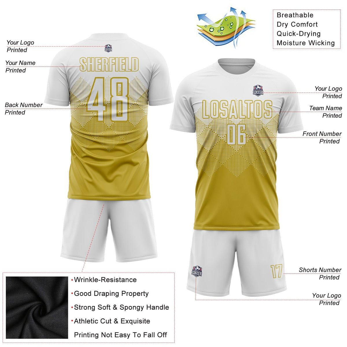 Custom Soccer Jersey - Old Gold White Sublimation Uniform product image 3