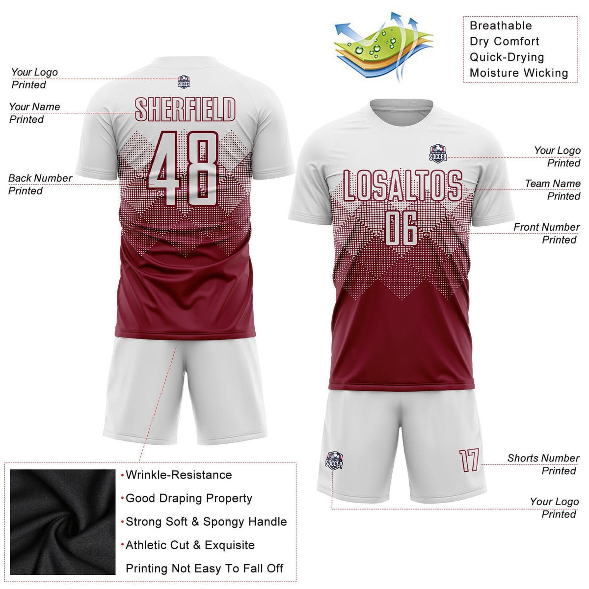 Custom Soccer Jersey - Crimson White Sublimation Uniform product image 5