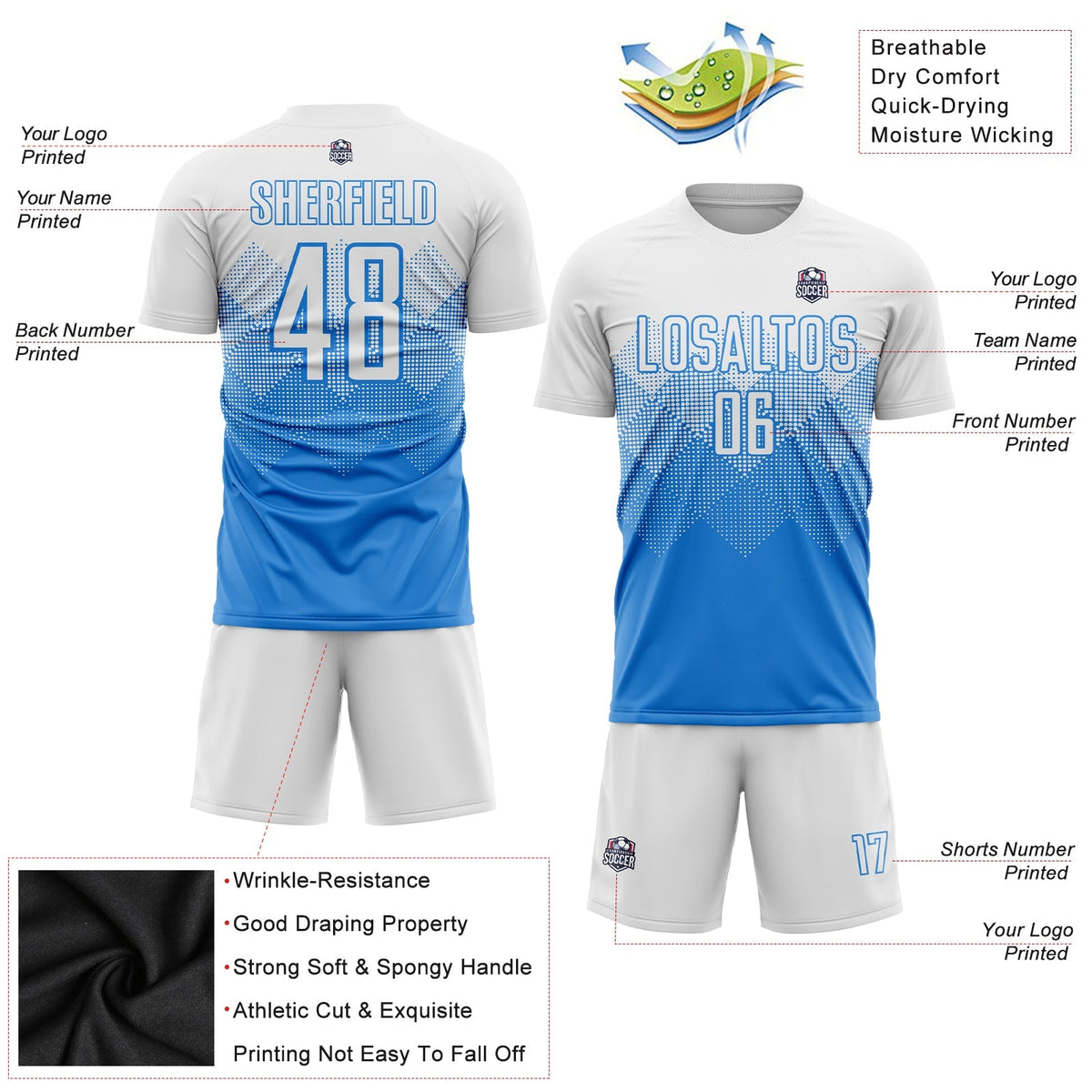 Custom Soccer Jersey - Powder Blue White Sublimation Uniform product image 3