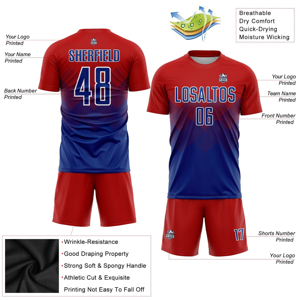 Custom Soccer Jersey - Red Royal-White Sublimation Uniform product image 3