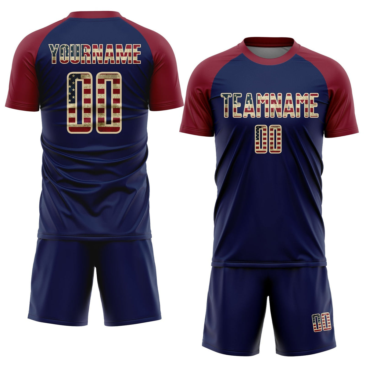 Custom Soccer Jersey - Crimson Vintage USA Flag Navy-Cream product image 2