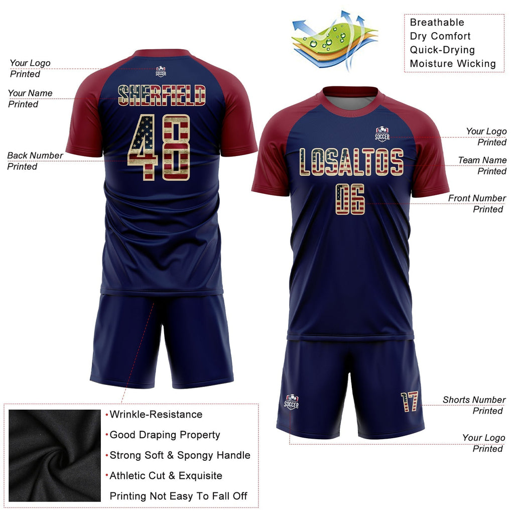 Custom Soccer Jersey - Crimson Vintage USA Flag Navy-Cream product image 3