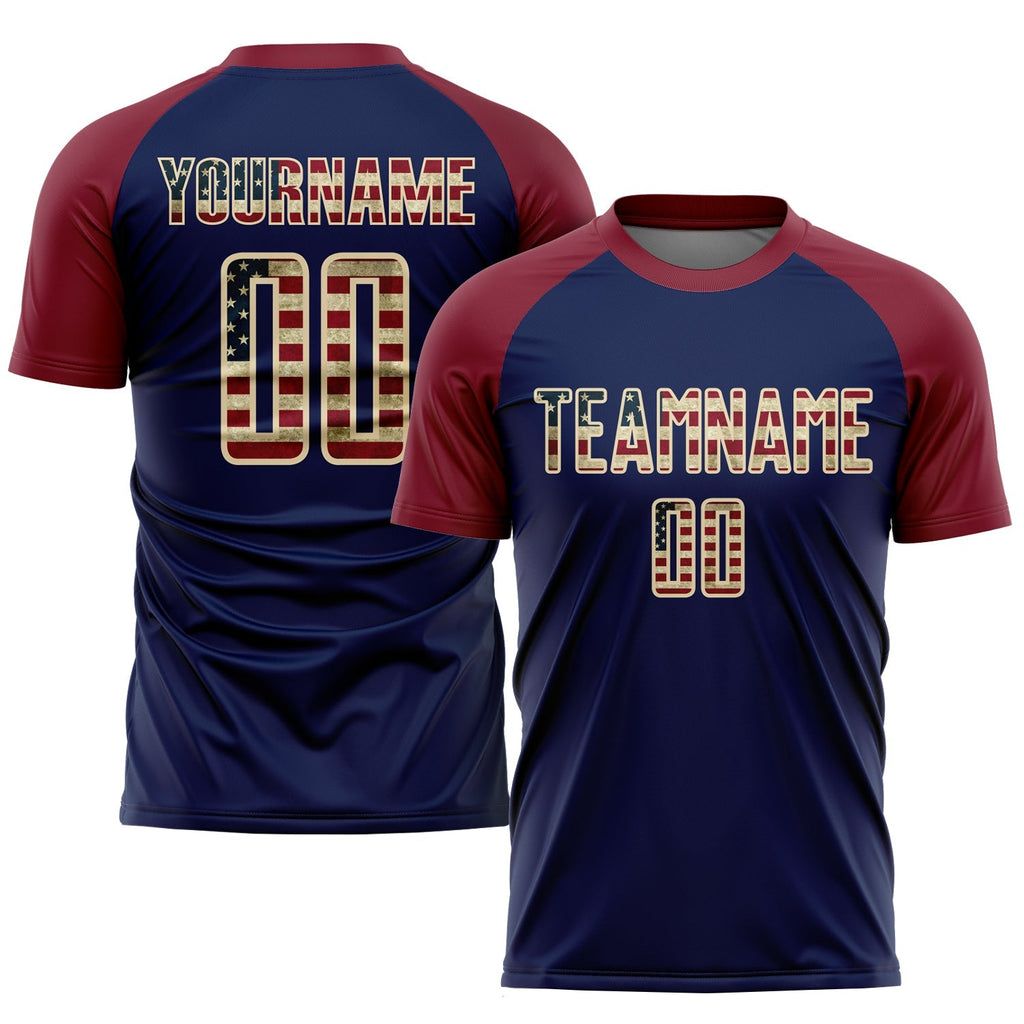 Custom Soccer Jersey - Crimson Vintage USA Flag Navy-Cream product image 1
