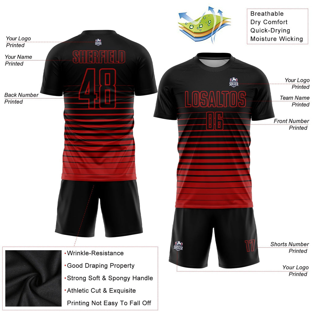 Custom Soccer Jersey - Black Red Pinstripe Fade Fashion product image 3