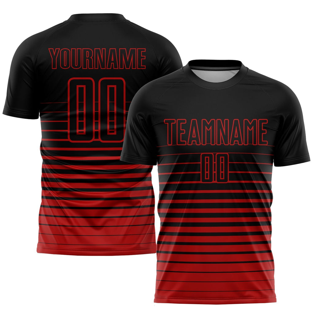 Custom Soccer Jersey - Black Red Pinstripe Fade Fashion product image 1