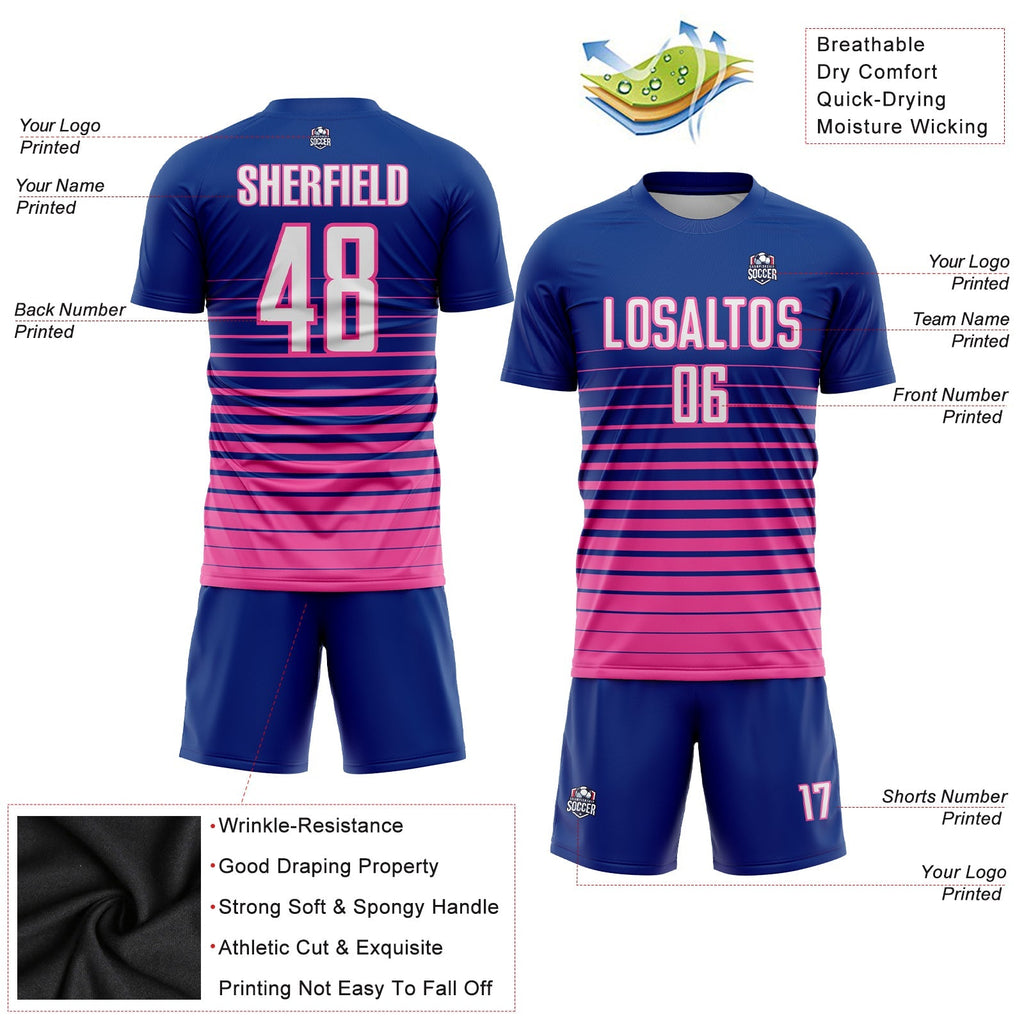 Custom Soccer Jersey - Royal White-Pink Pinstripe Fade product image 3