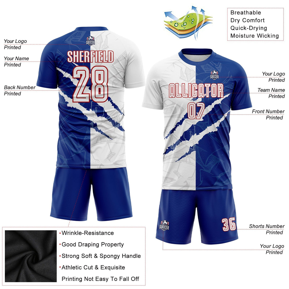 Custom Soccer Jersey - Graffiti Pattern White Royal-Red product image 5