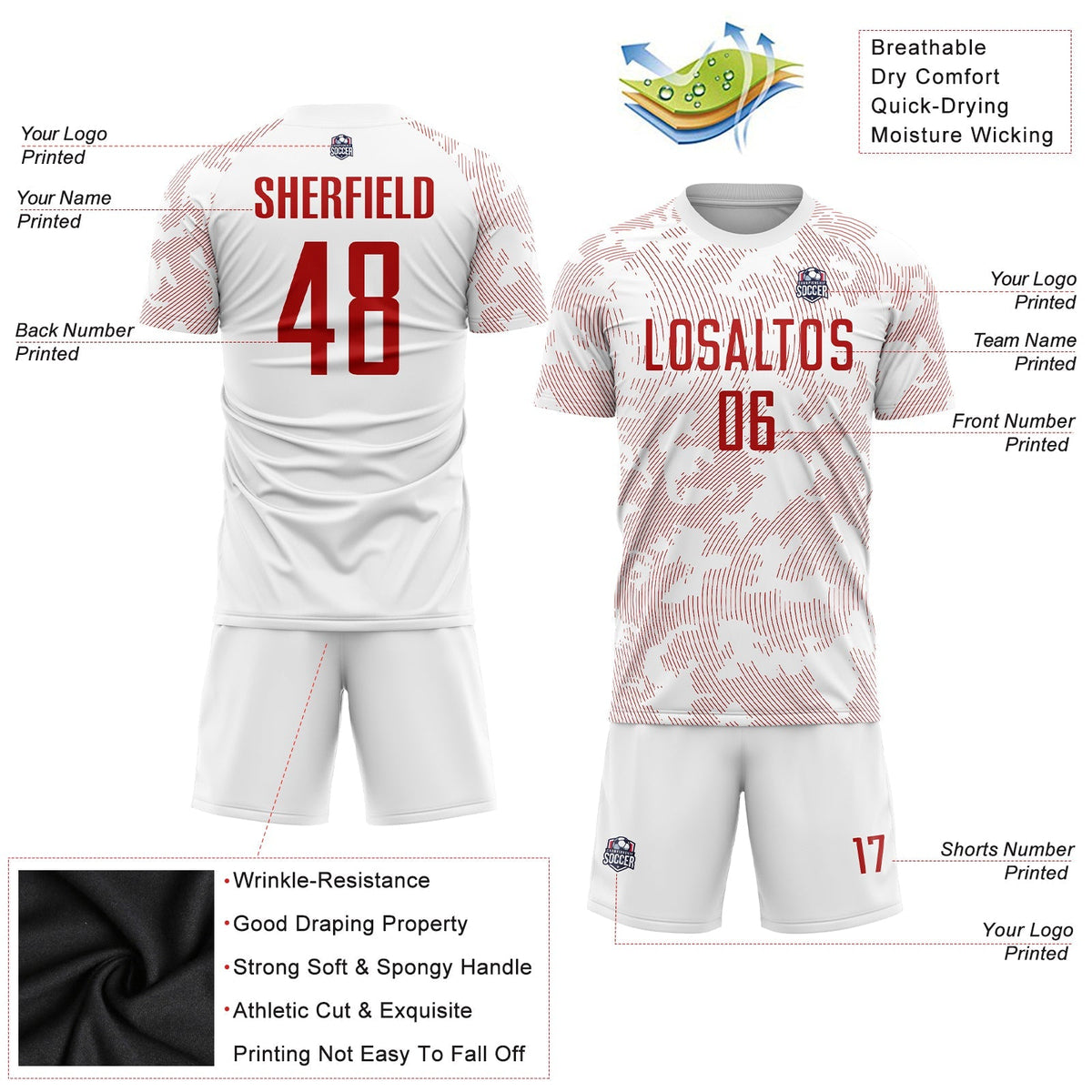 Custom Soccer Jersey - White Red Sublimation Uniform product image 3