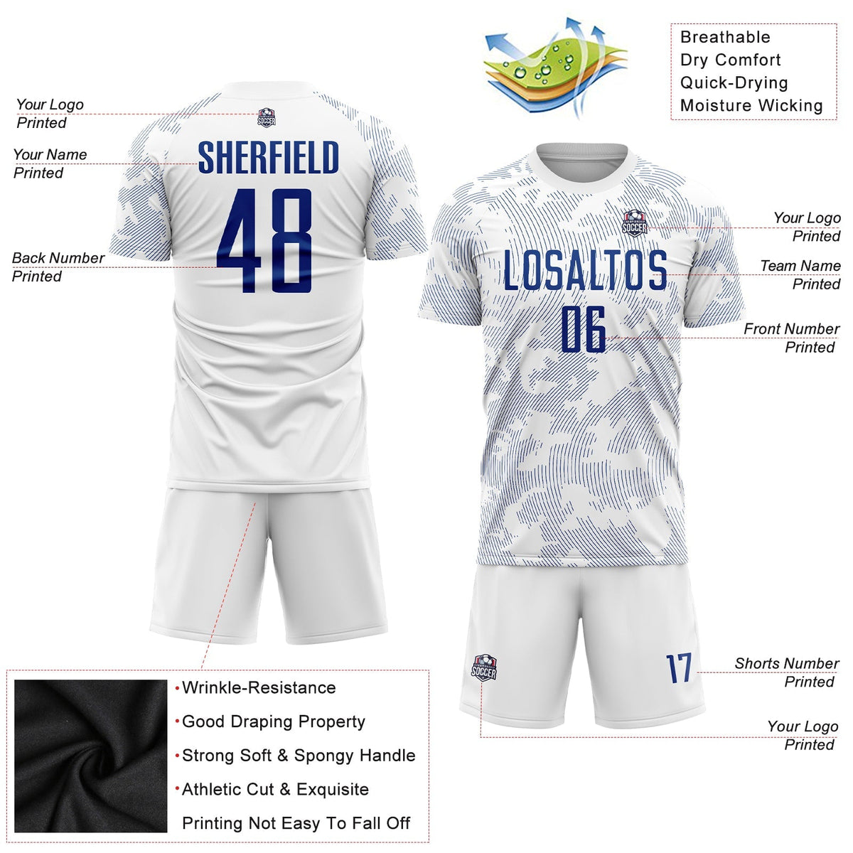 Custom Soccer Jersey - White Royal Sublimation Uniform product image 5