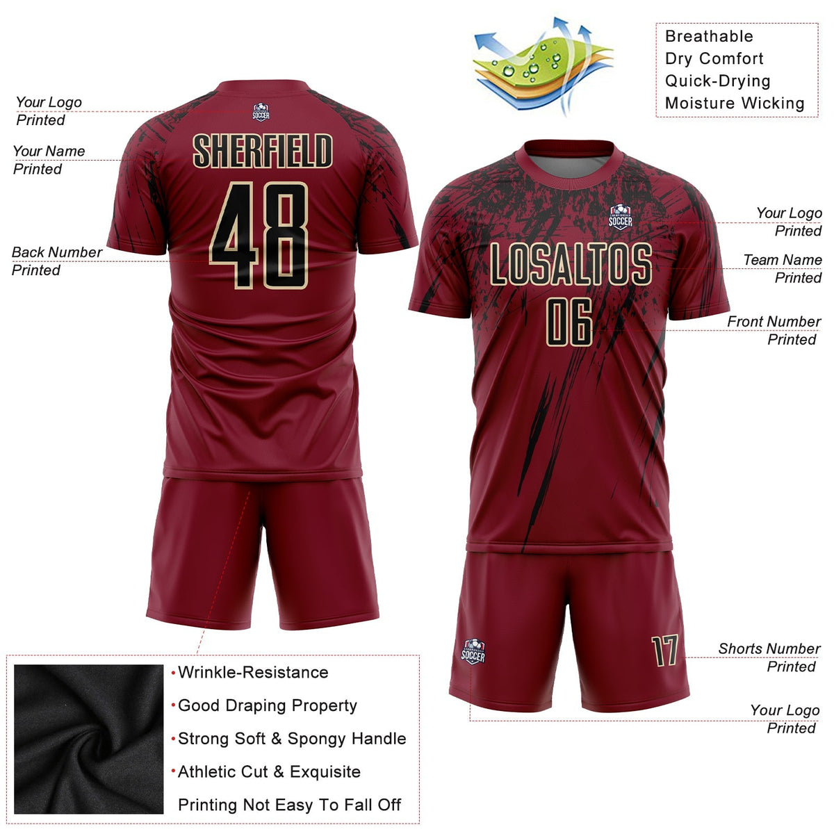 Custom Soccer Jersey - Crimson Black-Cream Sublimation product image 3