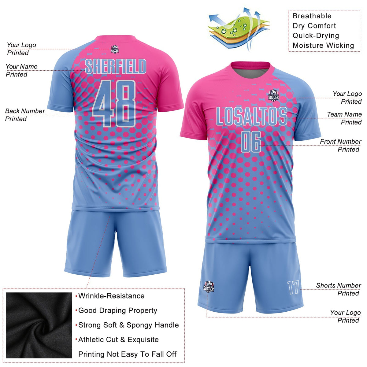 Custom Soccer Jersey - Light Blue Pink-White Sublimation product image 3
