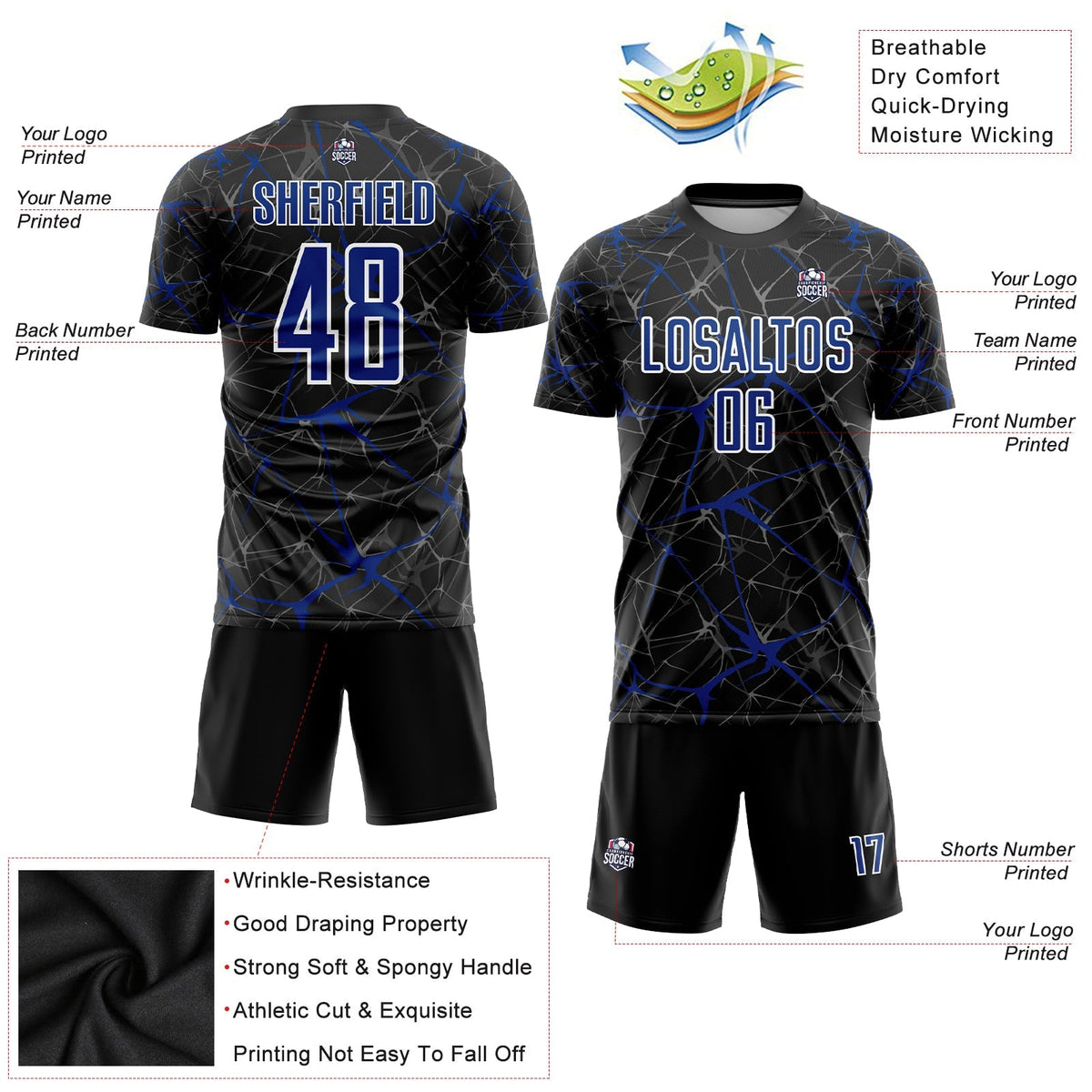 Custom Soccer Jersey - Black Royal-White Sublimation Uniform product image 3