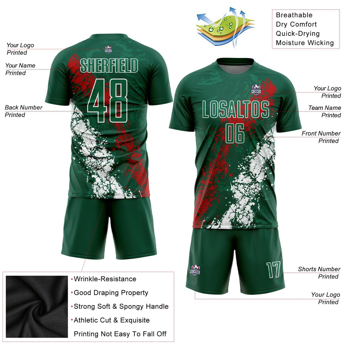 Custom Soccer Jersey - Green Red-White Sublimation Mexico product image 4