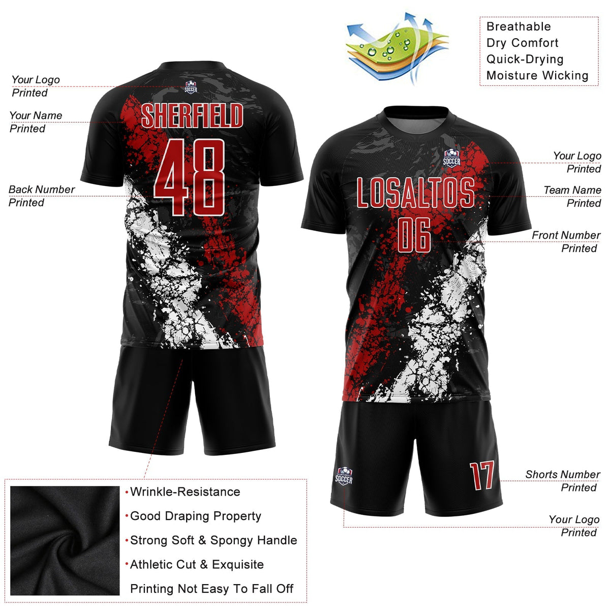Custom Soccer Jersey - Black Red-White Sublimation Uniform product image 5