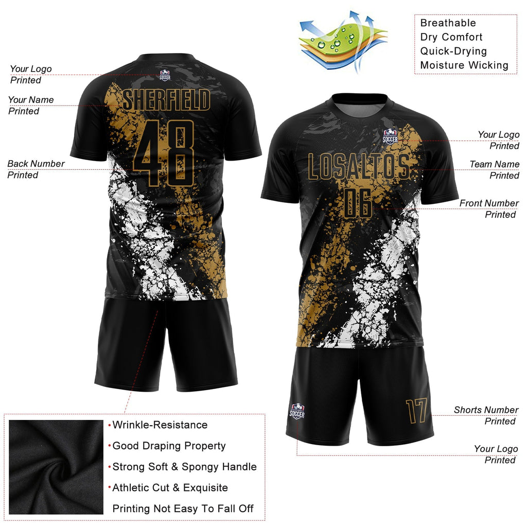 Custom Soccer Jersey - Black Old Gold-White Sublimation product image 3