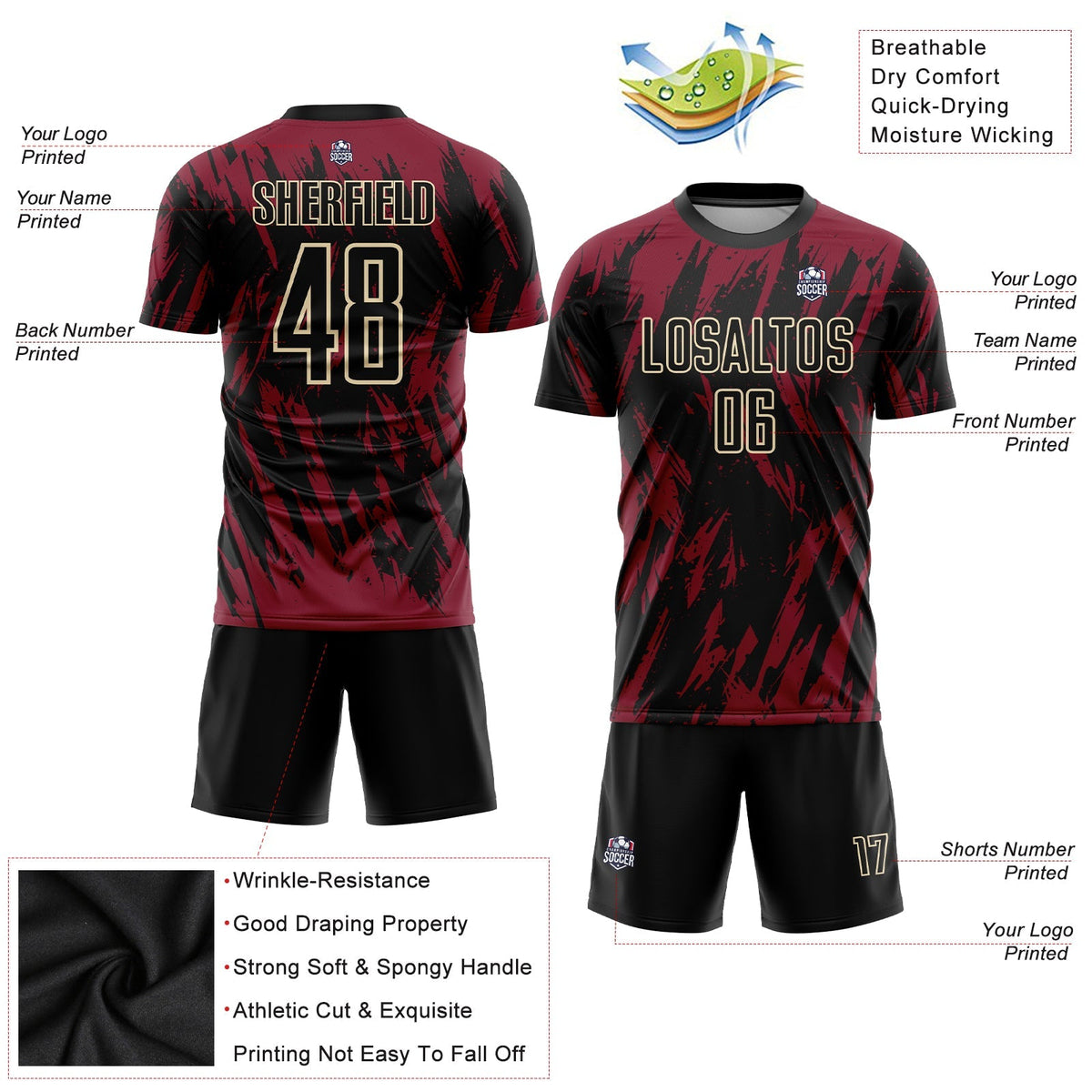 Custom Soccer Jersey - Crimson Black-City Cream Sublimation product image 3