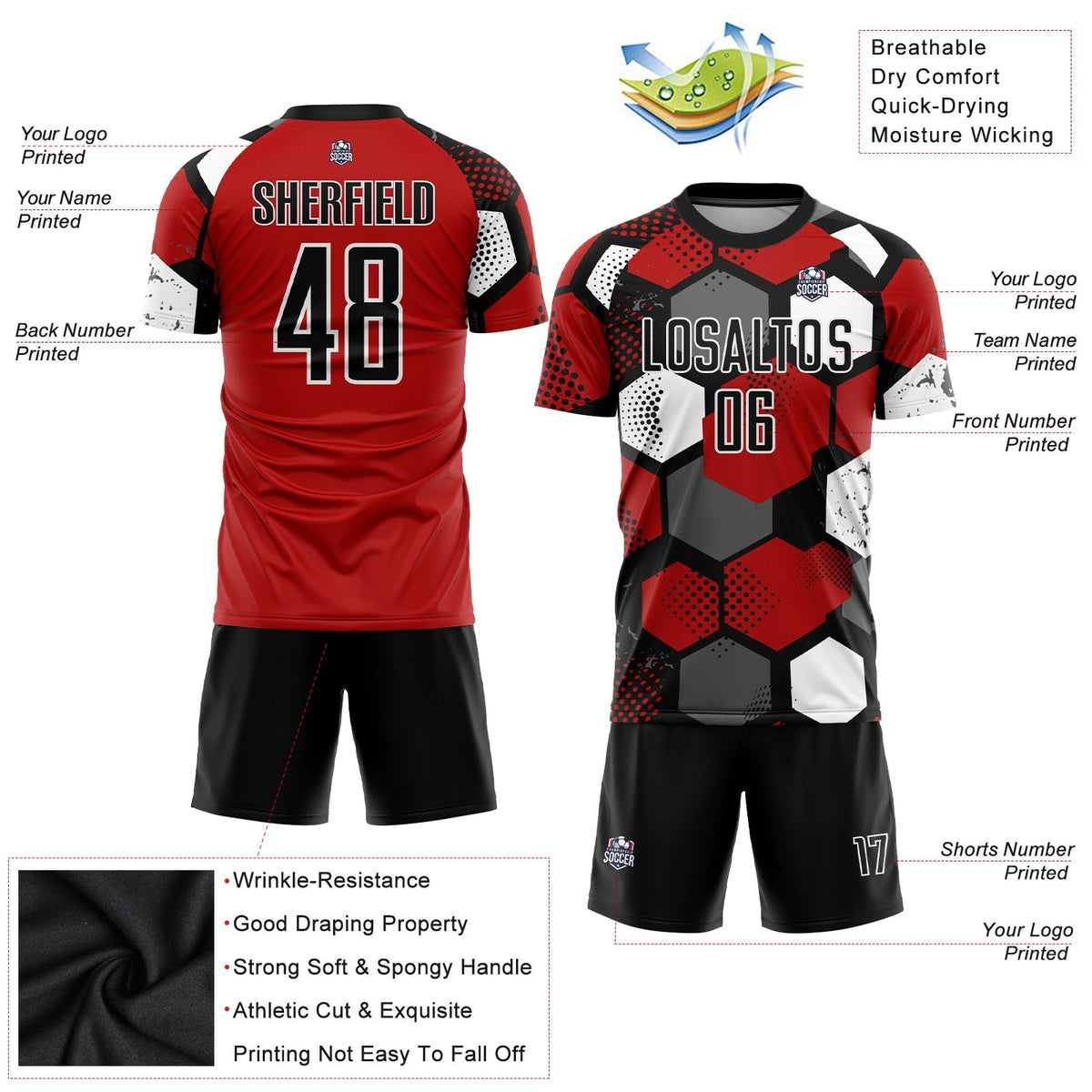 Custom Soccer Jersey - Red Black-White Sublimation Uniform product image 3