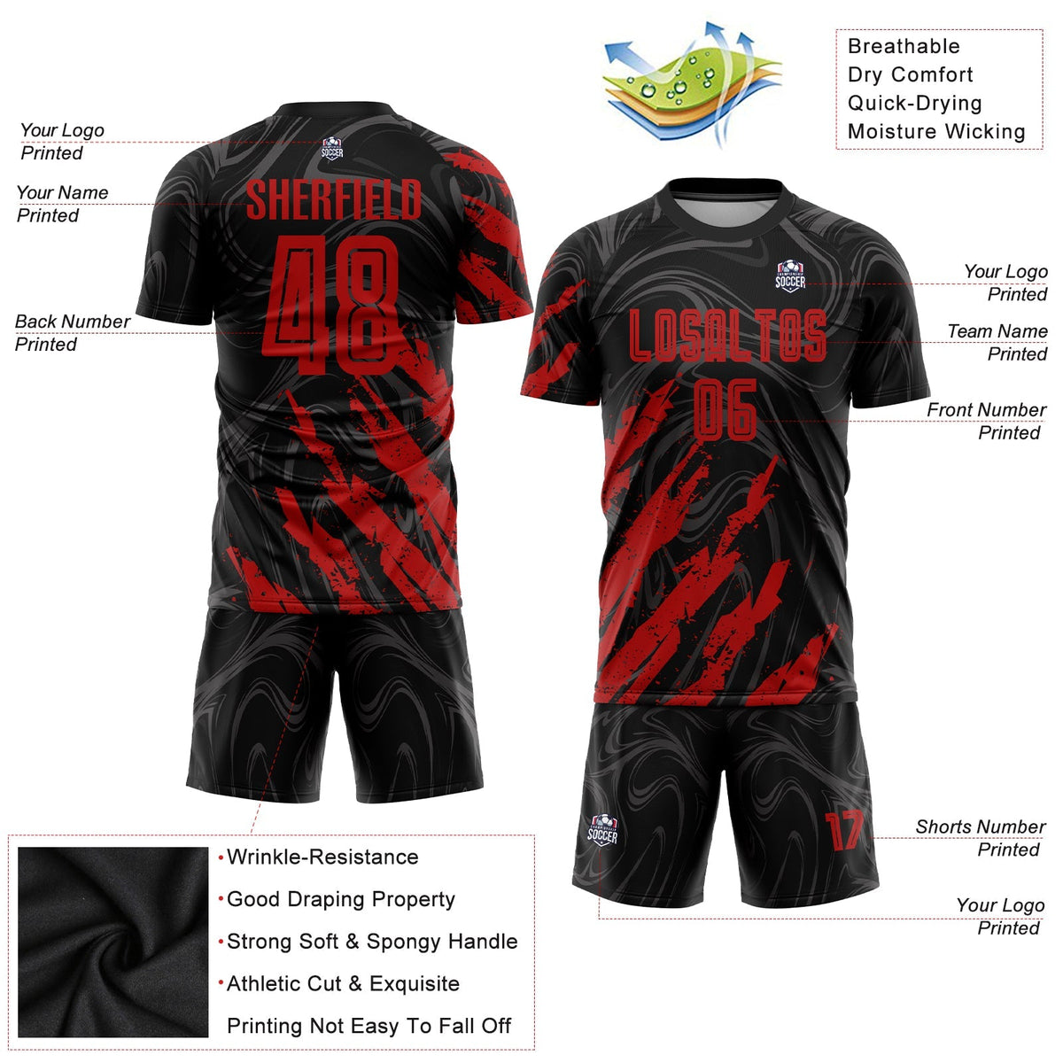 Custom Soccer Jersey - Black Red Sublimation Uniform product image 3