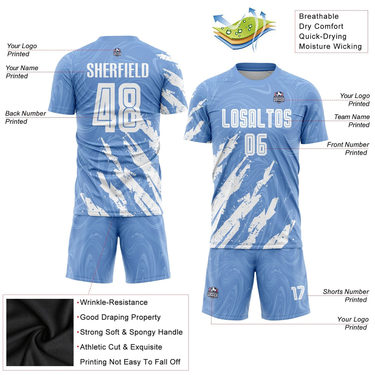Custom Soccer Jersey - Light Blue White Sublimation Uniform product image 3