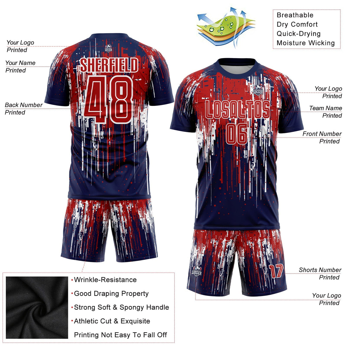 Custom Soccer Jersey - Red Royal-White Sublimation Uniform product image 3