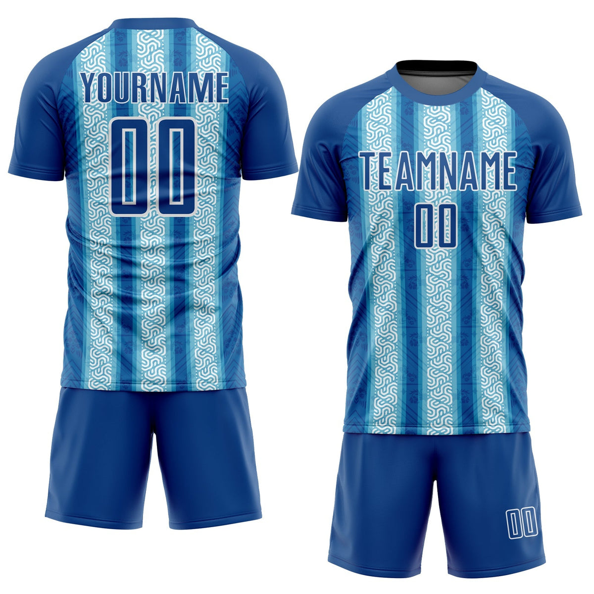 Custom Soccer Jersey - Blue Light Blue-White Ethnic Stripes product image 2