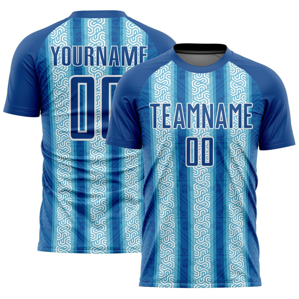 Custom Soccer Jersey - Blue Light Blue-White Ethnic Stripes product image 1