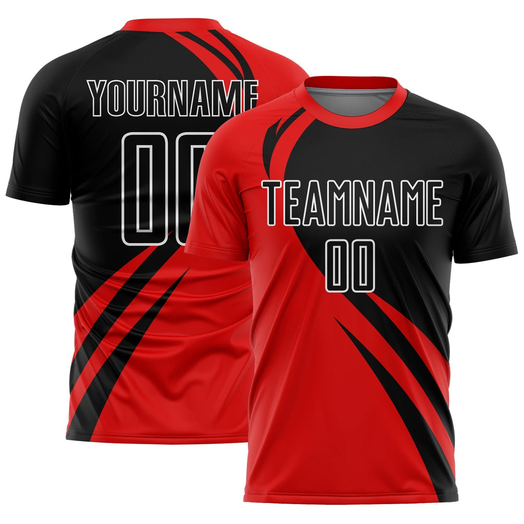 Custom Soccer Jersey - Red Black-White Curve Lines product image 1