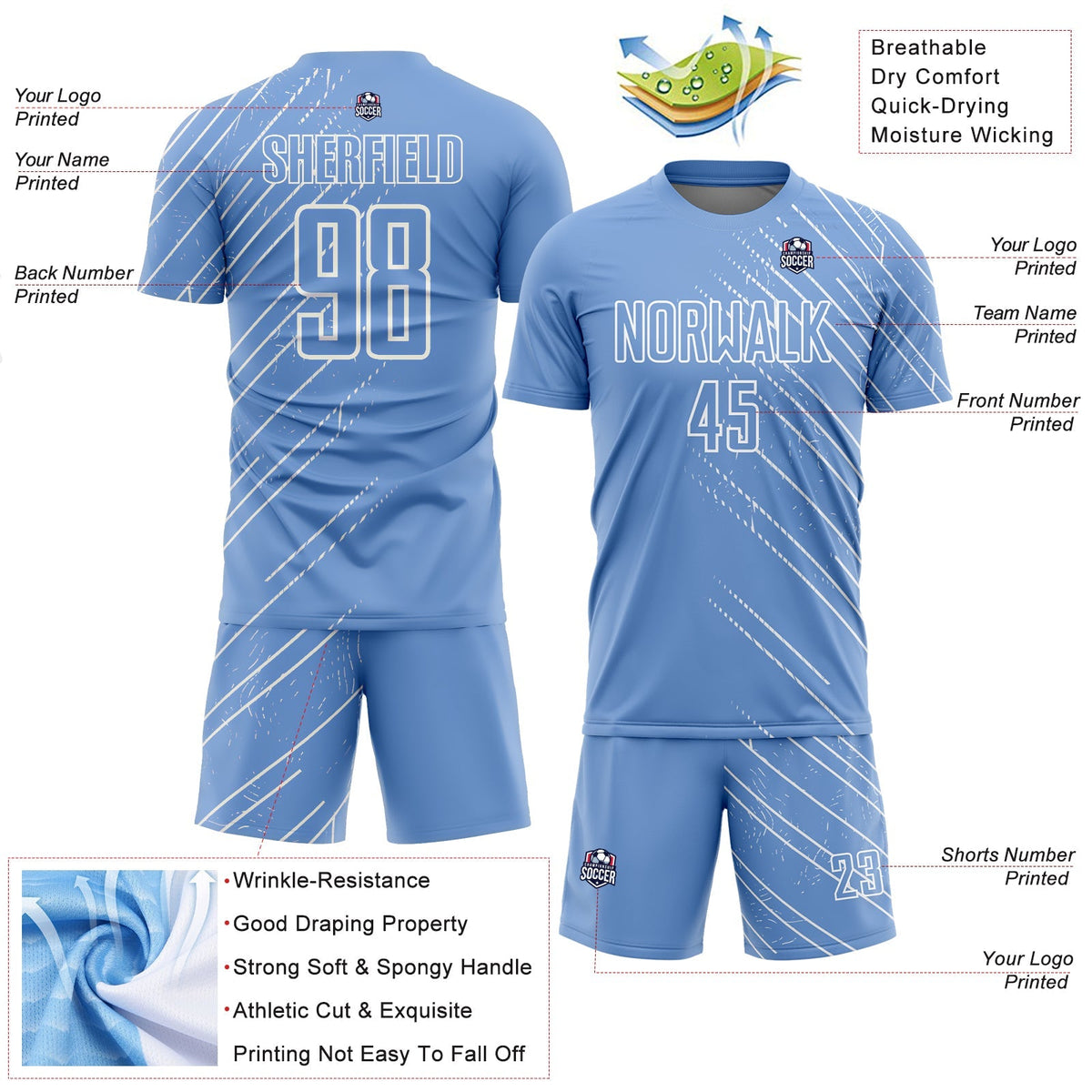 Custom Soccer Jersey - Light Blue White Lines Sublimation product image 4