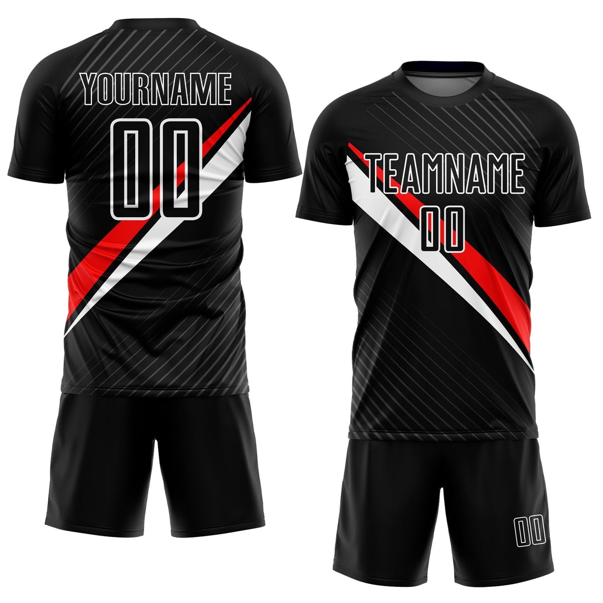 Custom Soccer Jersey - Black Red-White Diagonal Lines product image 2