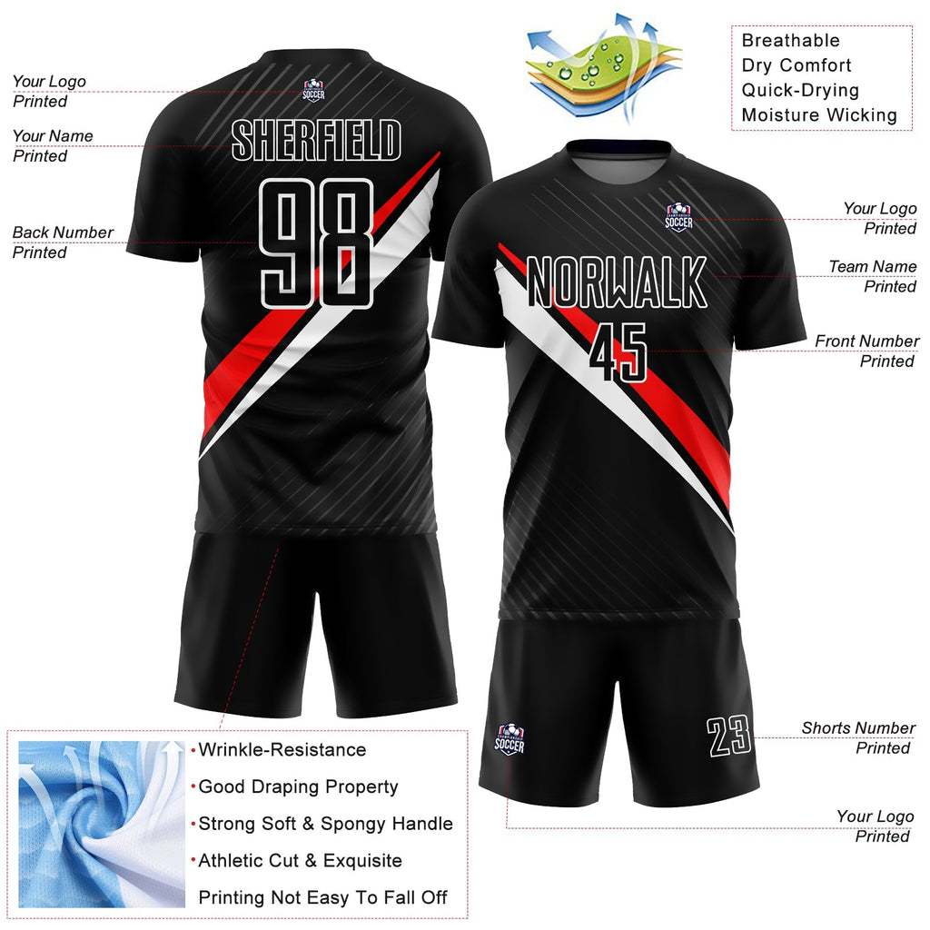 Custom Soccer Jersey - Black Red-White Diagonal Lines product image 4