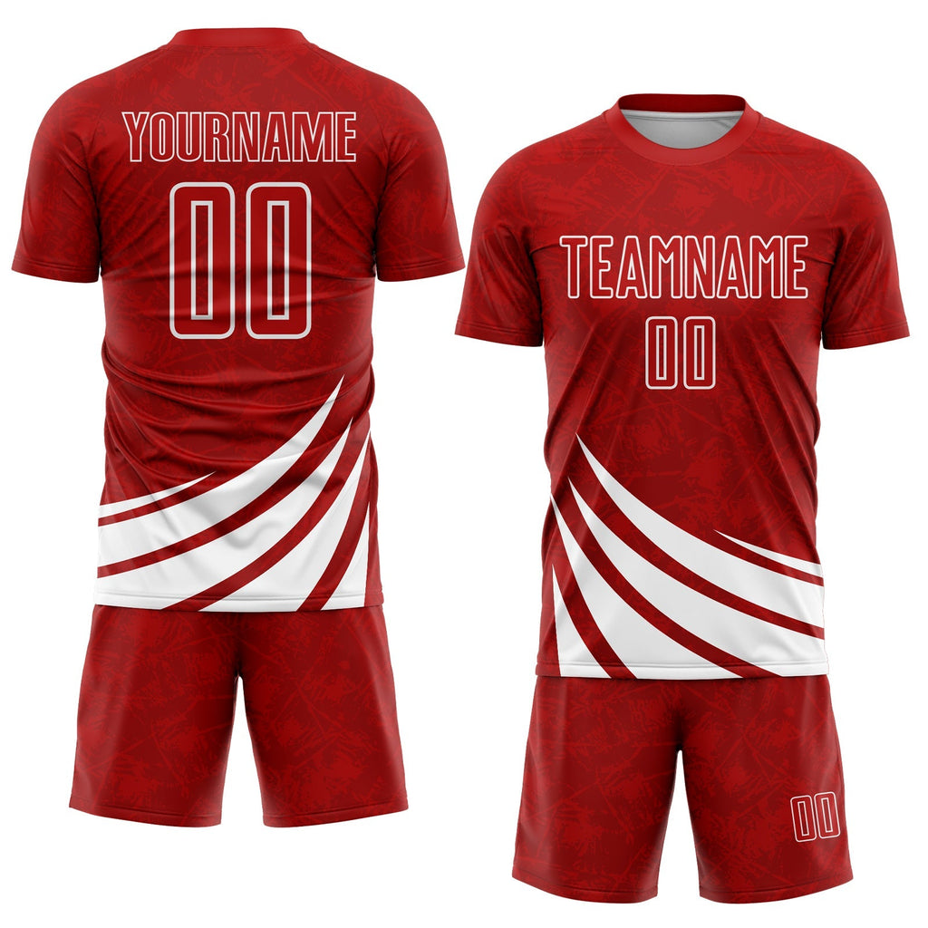 Custom Soccer Jersey - Red White Wind Shapes Sublimation product image 2