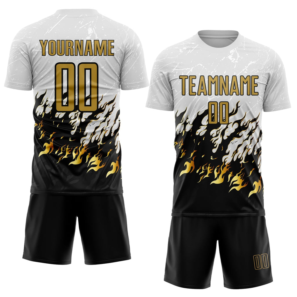 Custom Soccer Jersey - White Old Gold-Black Flame product image 2