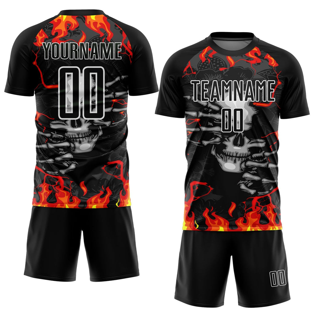 Custom Soccer Jersey - Black Red-Gold Skull Flame product image 2