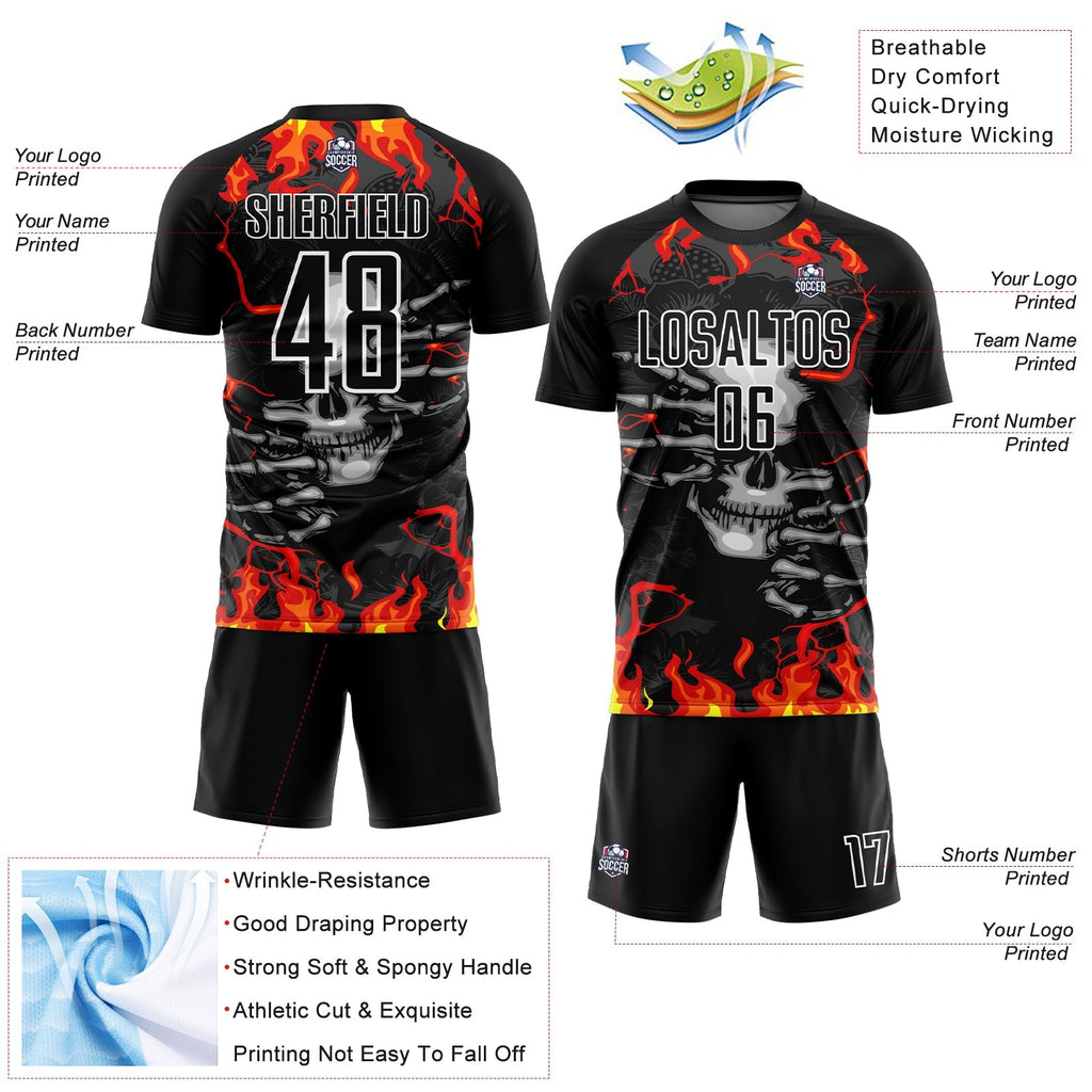 Custom Soccer Jersey - Black Red-Gold Skull Flame product image 4