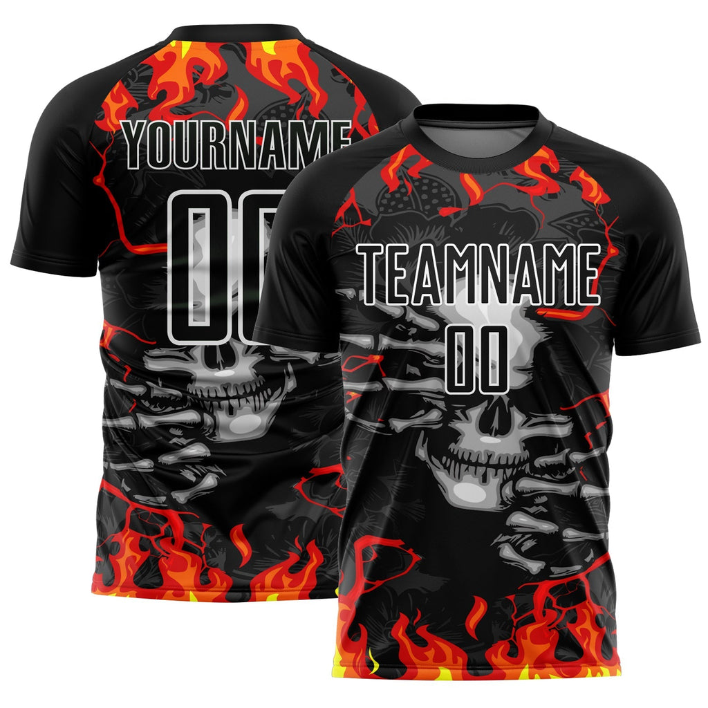 Custom Soccer Jersey - Black Red-Gold Skull Flame product image 1