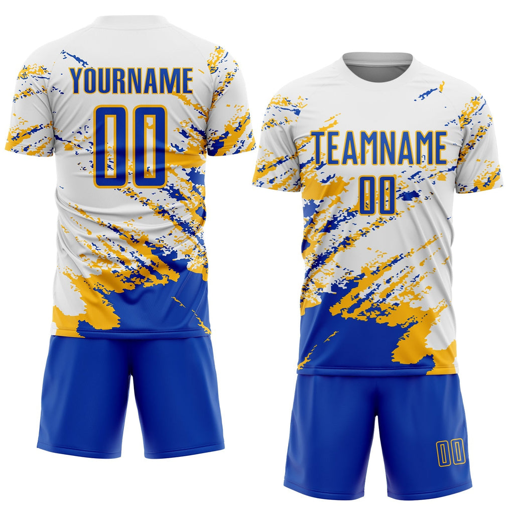 Custom Soccer Jersey - White Thunder Blue-Gold Abstract product image 2