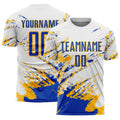 Custom Soccer Jersey - White Thunder Blue-Gold Abstract product image 1