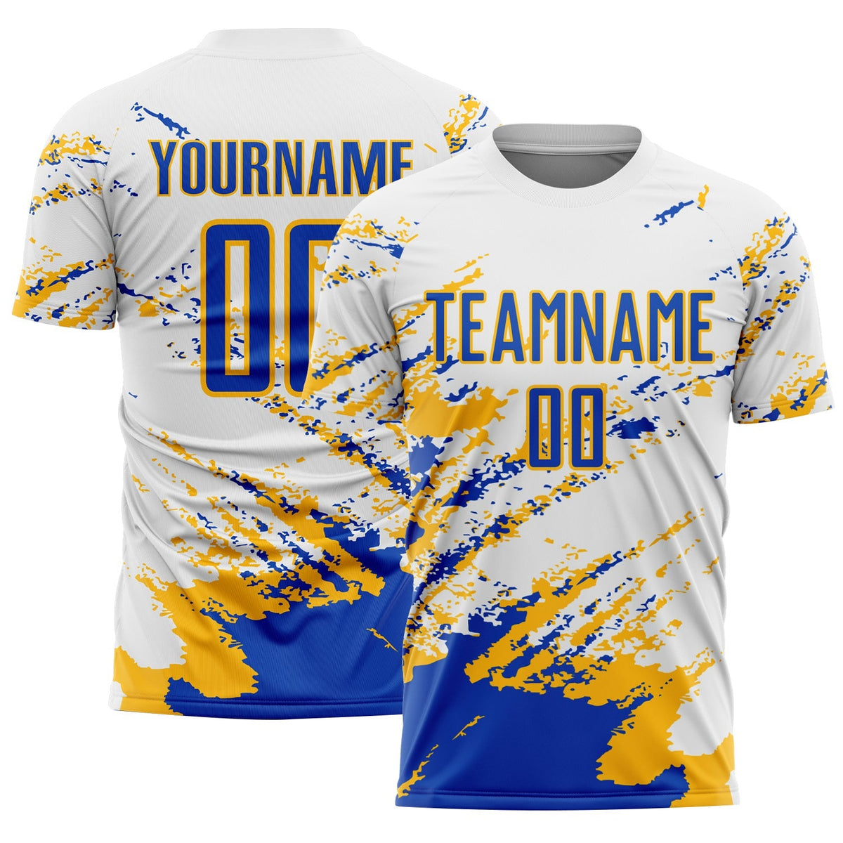 Custom Soccer Jersey - White Thunder Blue-Gold Abstract product image 1
