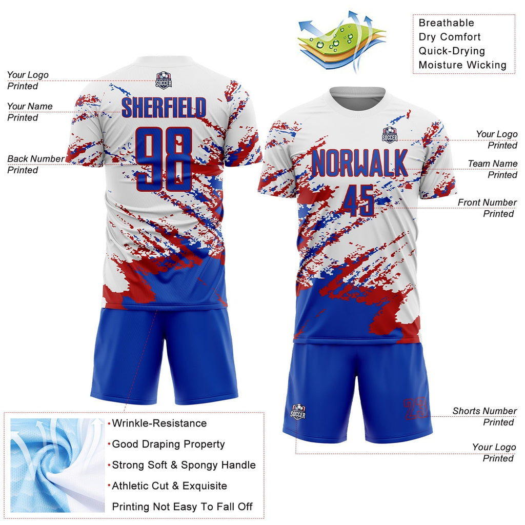 Custom Soccer Jersey - White Thunder Blue-Red Abstract product image 4