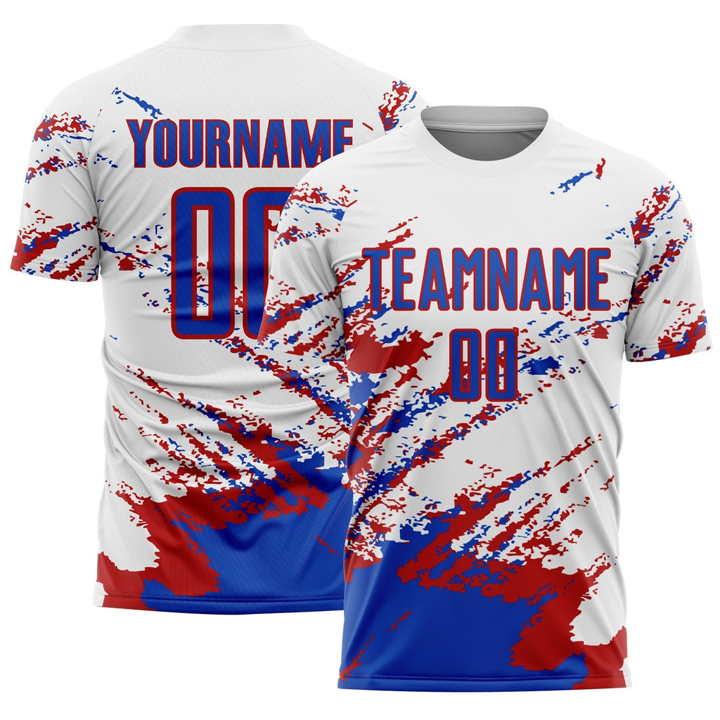 Custom Soccer Jersey - White Thunder Blue-Red Abstract product image 1