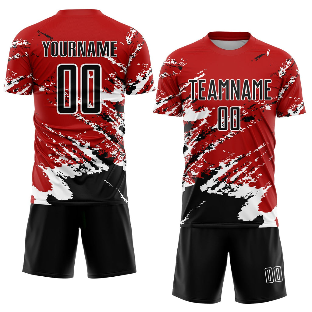 Custom Soccer Jersey - Red Black-White Abstract Fragment product image 2