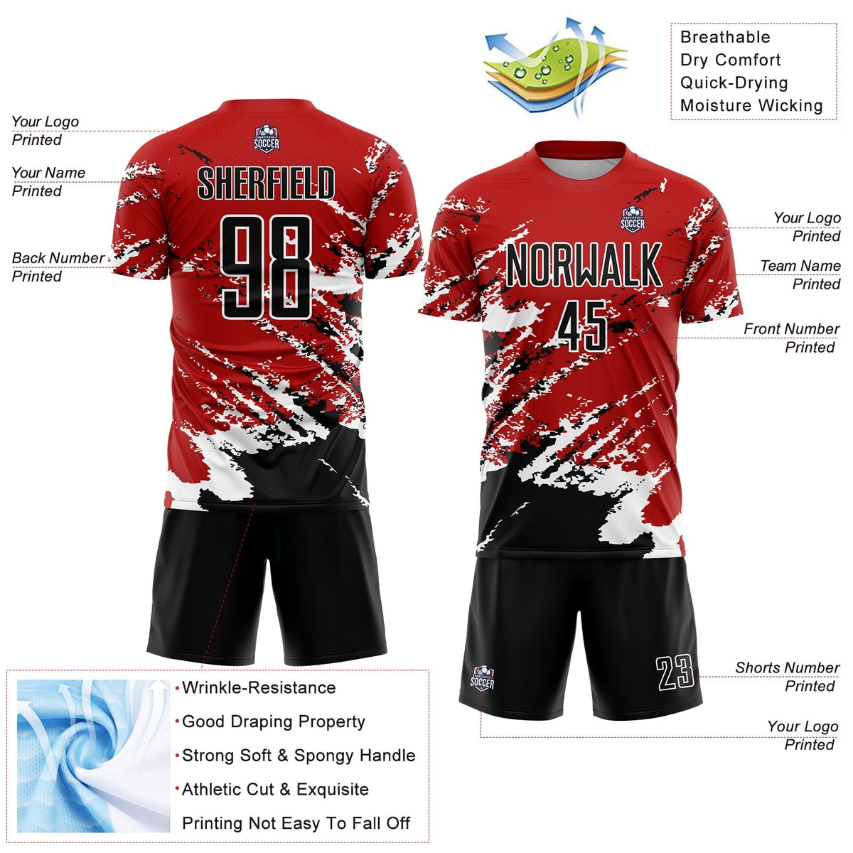 Custom Soccer Jersey - Red Black-White Abstract Fragment product image 4