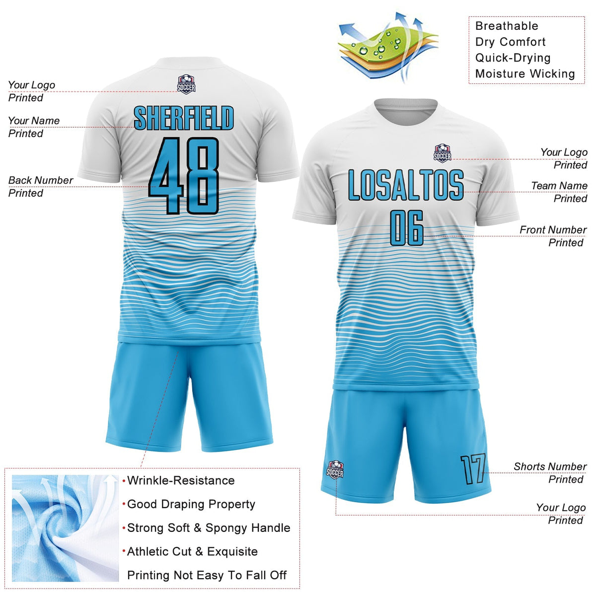 Custom Soccer Jersey - White Sky Blue-Black Gradient Line product image 4